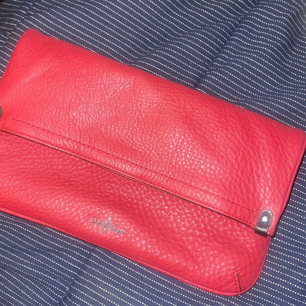 Colehaan Vibrant Red Leather fold over  Clutch - Picture 5 of 14